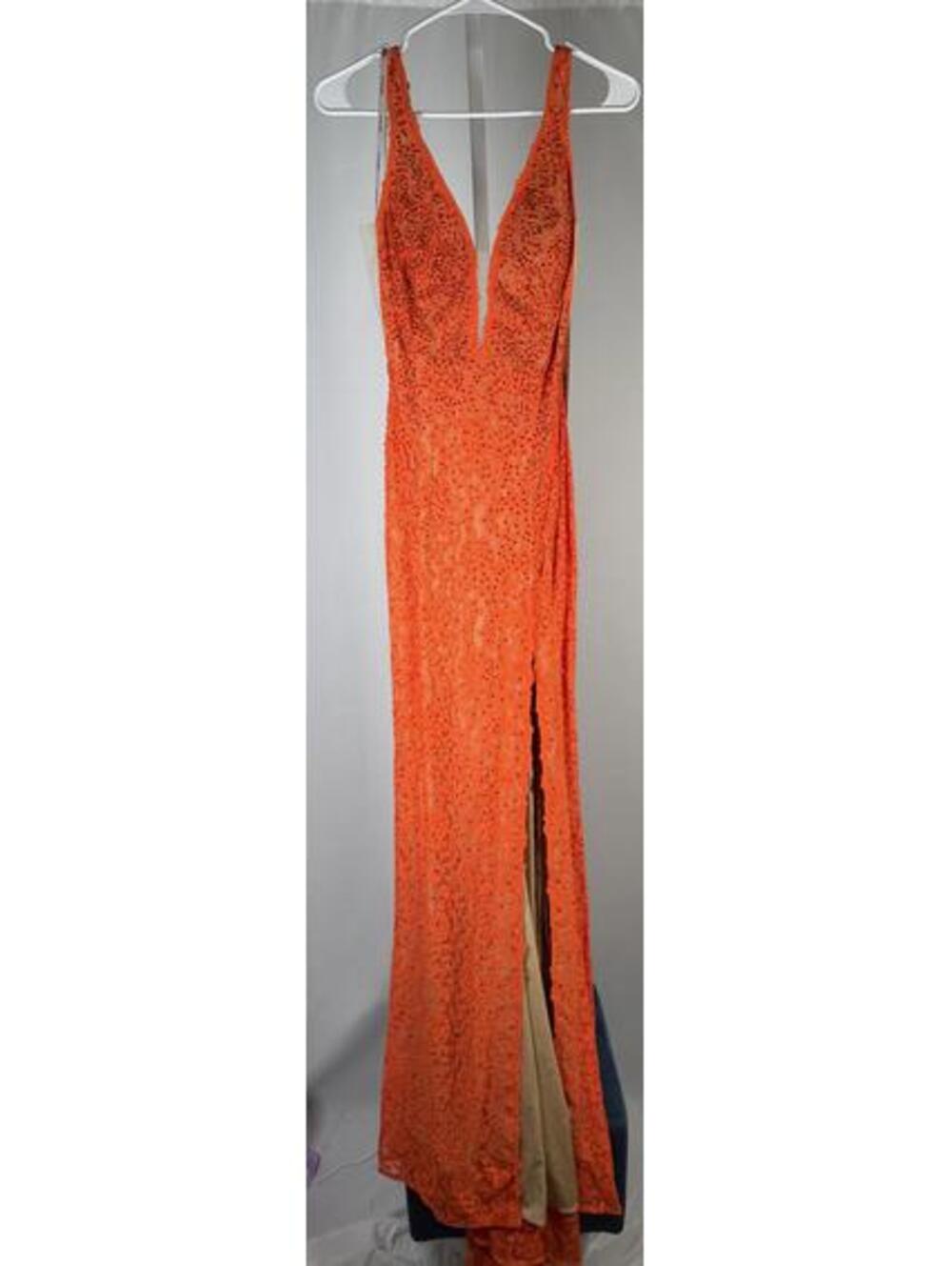 NWT Jovani 08674 Orange Nude Lace Plunging Neck Dress Size 0 Formal Prom Gown - Picture 5 of 9